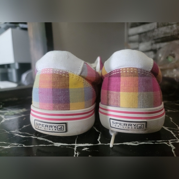 Sperry Pink and Yellow Plaid Sneakers - Picture 7 of 7